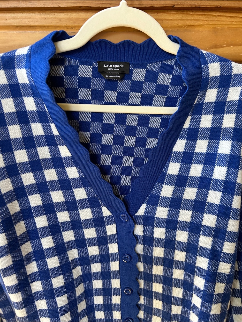 Kate Spade Gingham Checker Knit Cardigan Royal Blue Y2K Preppy Sweater - Picture 5 of 9